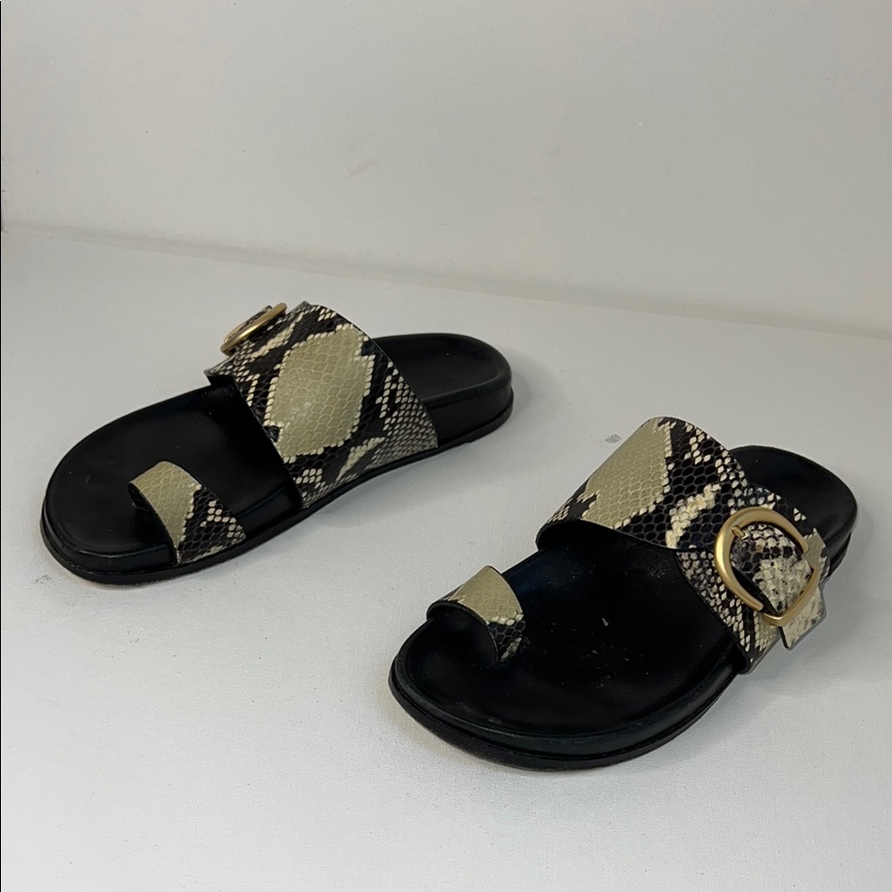 Marion Parke Italian Cyrus Python Snakeskin print Slide Sandals Size 37 US 7
